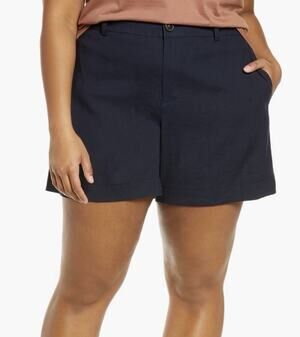 Vince Casual Linen Rayon Blend Stretch Navy Blue Shorts Plus Size 24 NWT $225